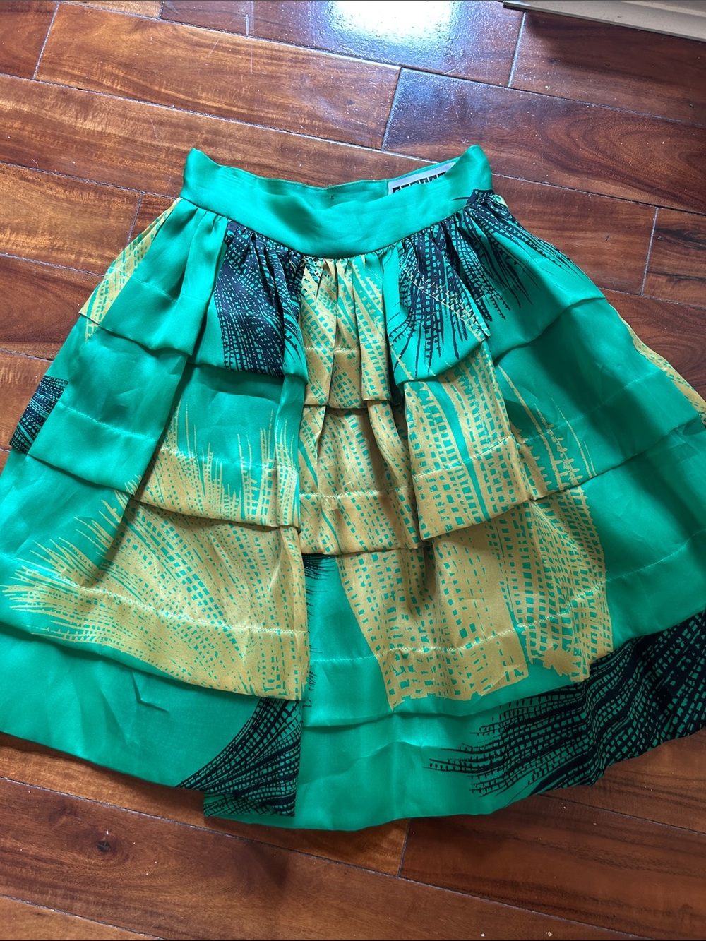 Aria Emerald Green Tiered Skirt with Yellow Print